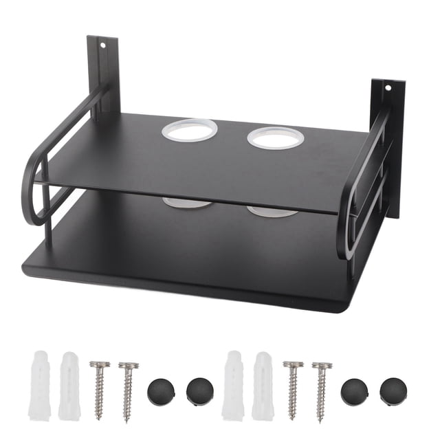 Estante flotante de pared de doble capa para TV, enrutador, DVD, cable y hogar.
