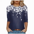 thumbnail image 4 of Towmus T Shirts for Women Graphic Crew Neck Ladies Tops 3/4 Sleeve Floral Print Summer Tops Loose Fit Pullover Shirt Lightweight Blouse for Women, 4 of 4
