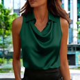 thumbnail image 2 of Satin Silk Tank Tops Sleeveless Collared Cowl Neck Camisole Shirts Dressy Casual Business Work Office Shirts Outfits Elegant Ruched Camisole Top Lightweight Basic Layered Satin Top Green Xxl, 2 of 4