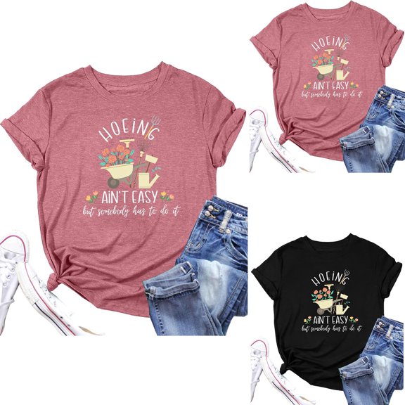 Womens Tops Dressy Casual Short Sleeve Summer Letter Print Fashion Fit Colored Top T Shirt Trendy Blouse L