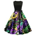thumbnail image 2 of Mardi Gras Outfit Women'S Long Sleeved Crewneck Carnival Print Party Casual Swing Dress Green XL, 2 of 3