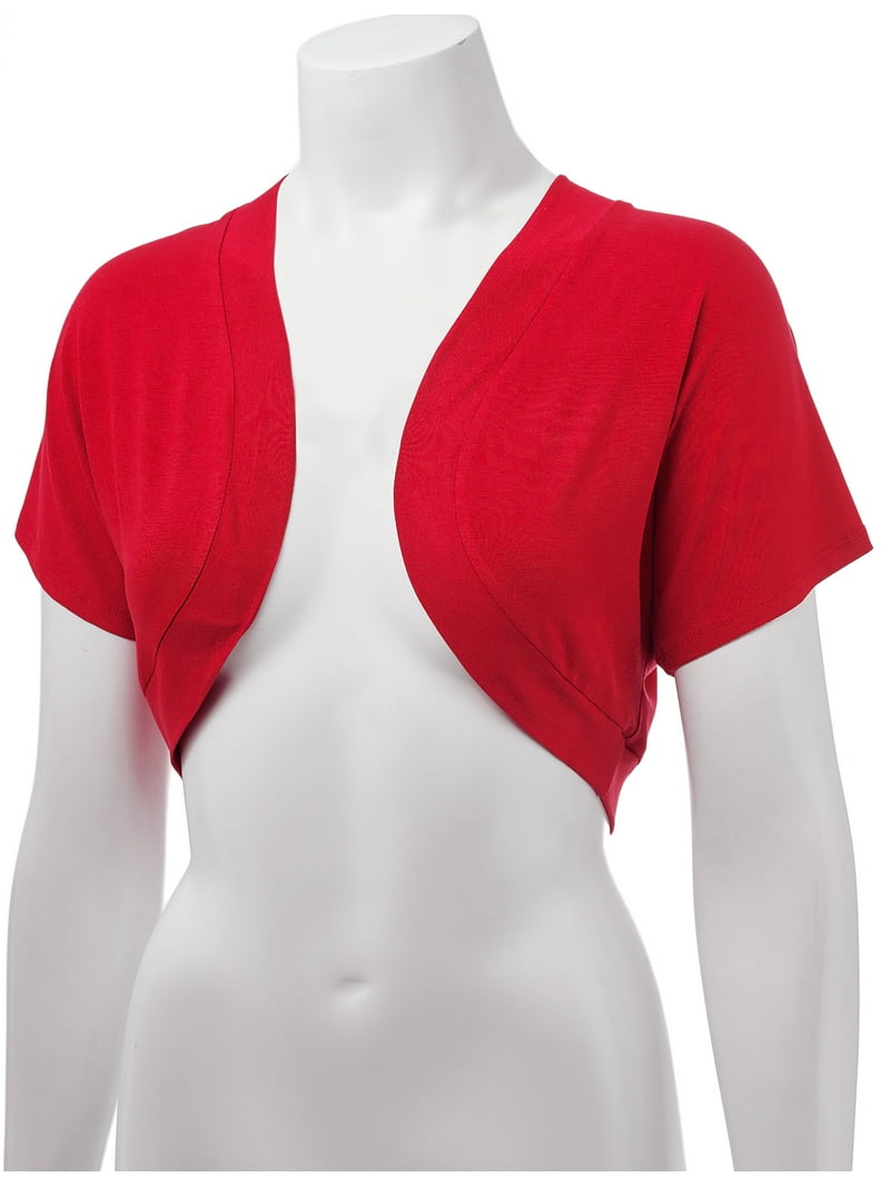 URRU Women's 3/4 Sleeve Cropped Cardigan - Lightweight Open Front Knit Shrug, Wine Red