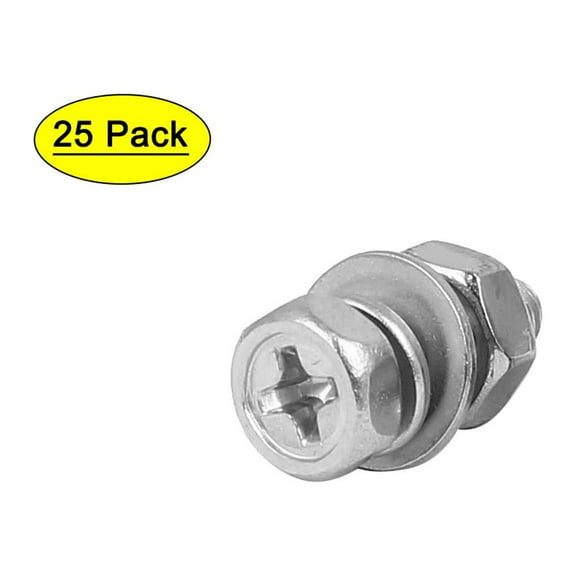 M4 x 12mm 304 Stainless Steel Hex Head Bolts Nuts w Washers 25 Sets