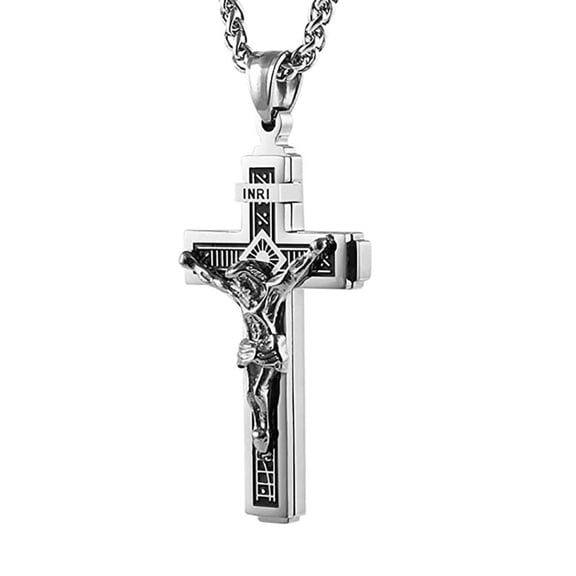 Catholic Jesus Christ on Cross Crucifix Gold Silver Tone stainless steel Pendant Necklace 22 2 Chain