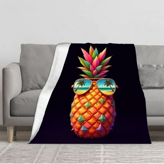 Vibrant Pineapple Flannel Blanket - Soft Cozy and Warm with Colorful Geometric Patterns - Perfect for Sofa Travel and Bed