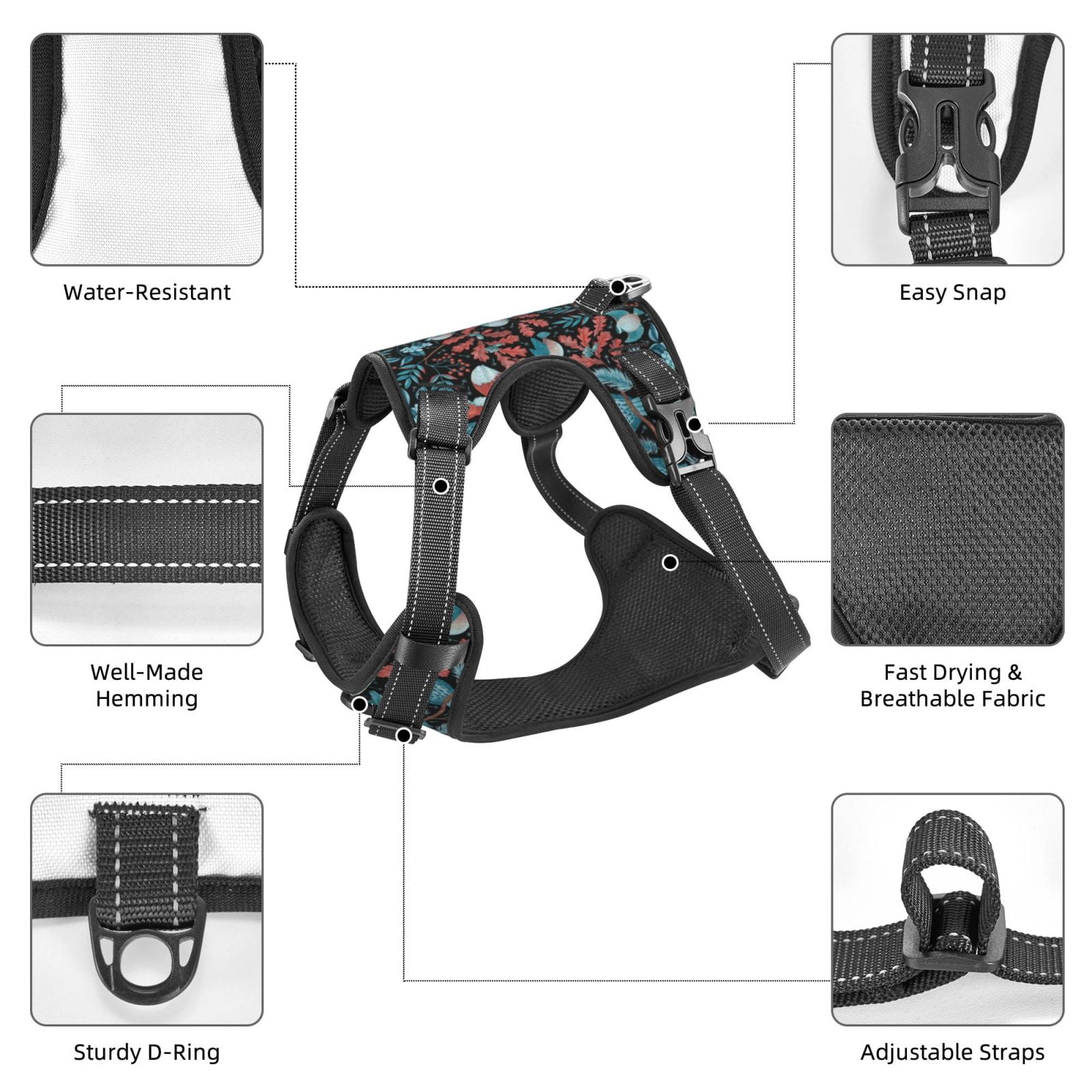 Vsdgher Squirrel Owl Autumn Maple Leaves Dog Harness, No-Pull Pet Harness, Dog Vest, Pet Vest for Small to Large Dogs-