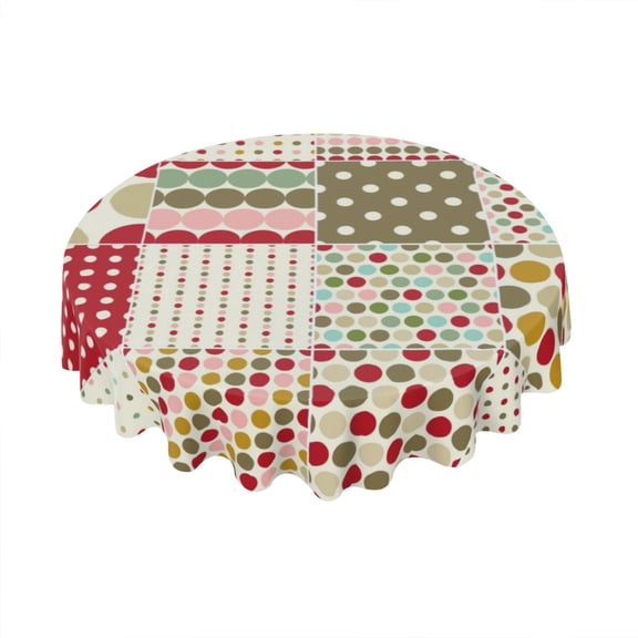 Eveokoki Christmas Polka Dots Pattern Round Tablecloths 60 Inch Holiday Tablecloth Decor Autumn Winter Table Cloth Polyester Fabric Season Outside Table Cover for Kitchen Outdoor Indoor Party
