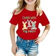 thumbnail image 1 of LUOGENLI T-Shirt pour Filles Enfants Été Chaud Imprimé T-Shirt Filles Mignon Imprimé de Pâques Manches Courtes T-Shirt Maxi Ensembles 2 Pcs Boho Rouge 3-4 Ans, 1 of 4