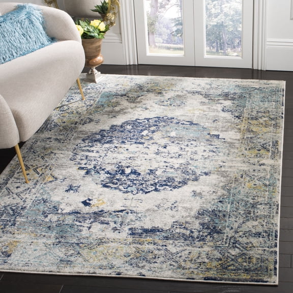 SAFAVIEH Madison Emil Overdyed Medallion Area Rug, Light Grey/Blue, 4' x 6'