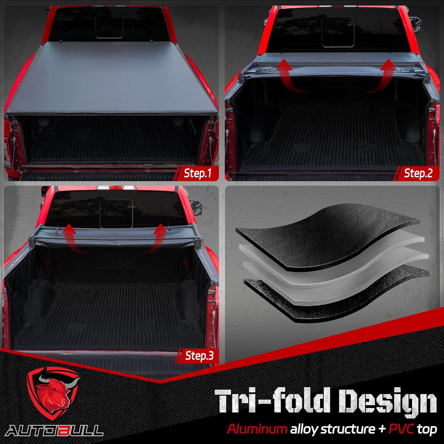 WHALEMOTOR 5.5ft Soft Tri Fold tonneau Cover Compatible with 2022-2026 Toyota Tundra, Vinly Top Alloy Steel Structure Truck Bed