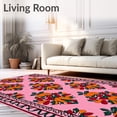 thumbnail image 2 of ODIKA 2'x3' Machine Washable Non-Slip Area Rug, Harvest Pumpkin with Interlocking Berry and Foliage Borders High Traffic Rug with Pad, Pink, 738758, 2 of 8