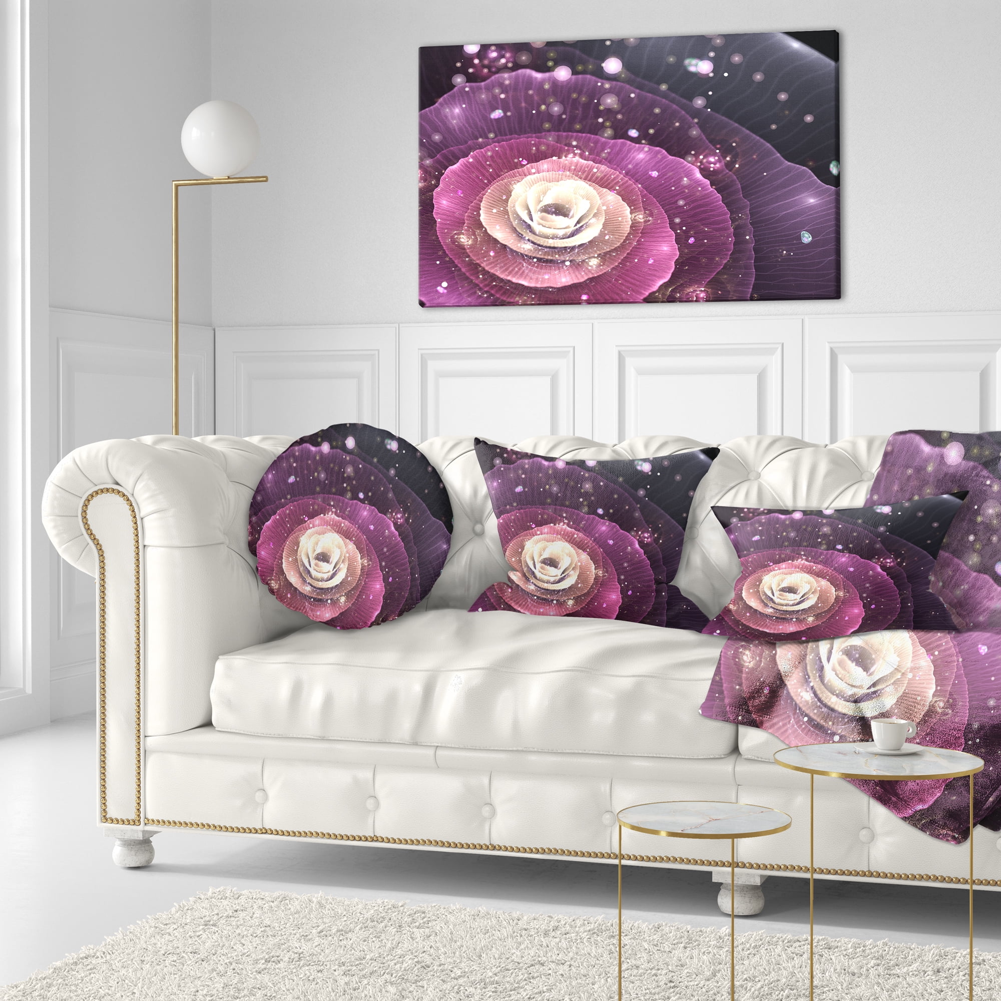 Designart Pink Flower with Sparkles - Floral Throw Pillow - 12x20