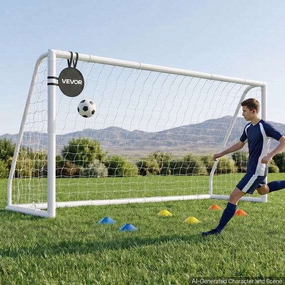 VEVOR Soccer Goal 12 x 6 FT PVC Soccer Goal for Backyard with PE Net, Portable & Weatherproof, with High-Strength Net, Target, Ground Stake, Cones,for Kids & Adults Outdoor Backyard Practice Training