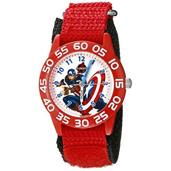 Accutime Montre Analogique Quartz Rouge pour Enfants Marvel Captain America Super-Héros pour Garçons, Filles, Tout-Petits avec Marqueurs d'Heures pour Apprendre à Lire le Temps (Modèle: W002601)