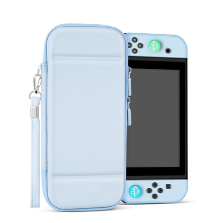 Carrying Case For Nintendo Switch - Easy Carry Switch OLED Travel Case With Removable Wristlet Strap, Slim Case for Nintendo Switch with 10 Game Card Storage & 4x Thumb Grip Caps, Light Blue