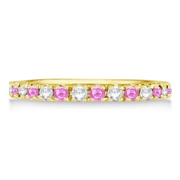 Pink Sapphire Stackable Wedding Band Eternity Ring Guard 925 Sterling Silver Yellow Gold Plated Gemstone Jewelry For Women Gift
