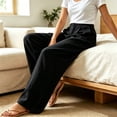 thumbnail image 5 of DENTOYOU Women's Wide Leg Pants with Pockets Work Dress Linen Pants Trendy Business Casual Outfits Comfort Fit Slacks Trousers Black L, 5 of 5