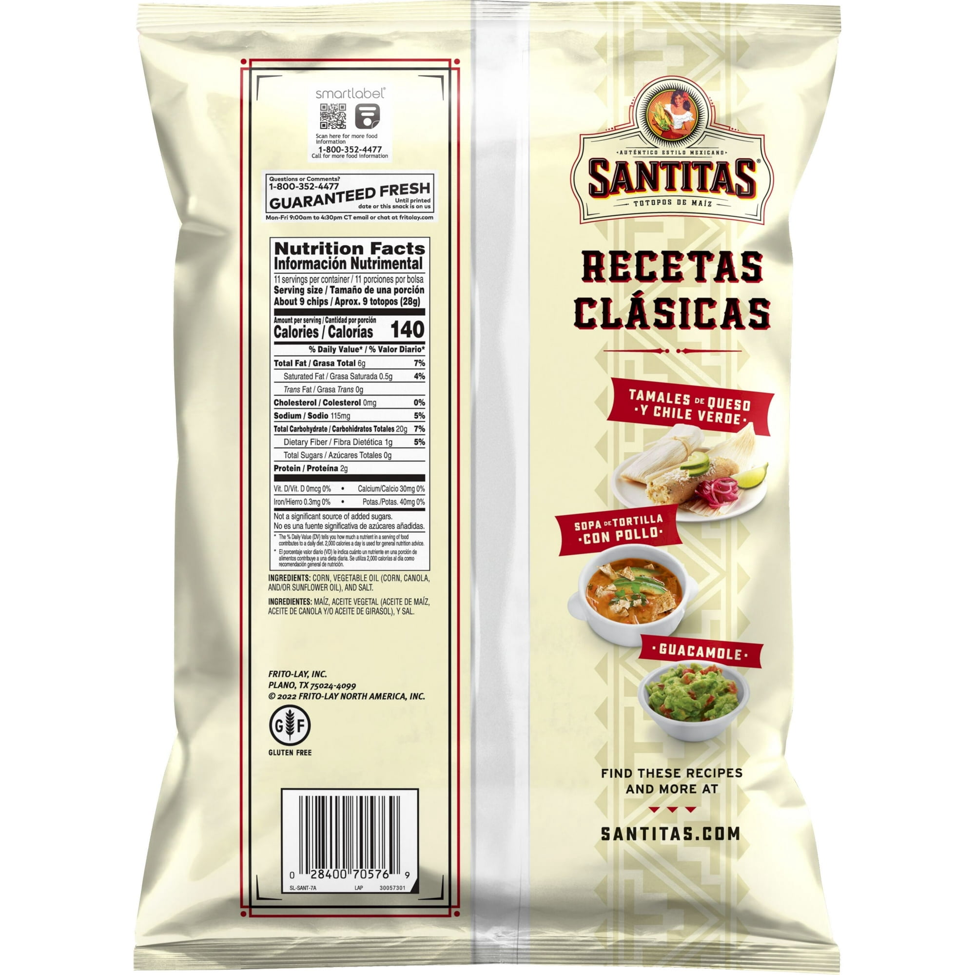 Santitas White Corn Tortilla Chips Snack Chips, 11 Ounce Bag ( 12 pack )