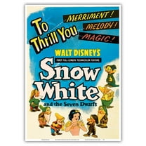 Walt Disney’s Snow White and the Seven Dwarfs - To Thrill You Merriment! Melody! Magic! - Vintage Film Movie Poster c.1937 - Master Art Print 10in x 14in