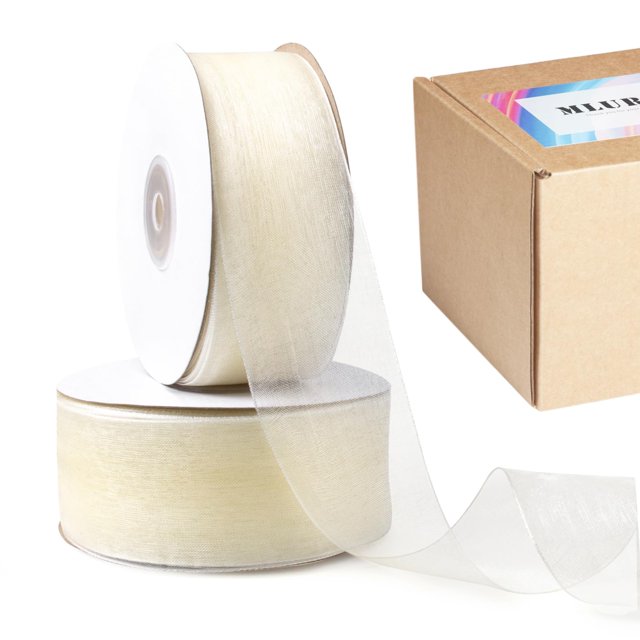 Cinta decorativa Mlurcu de 3,8 cm x 91 m, color crema, organza transparente