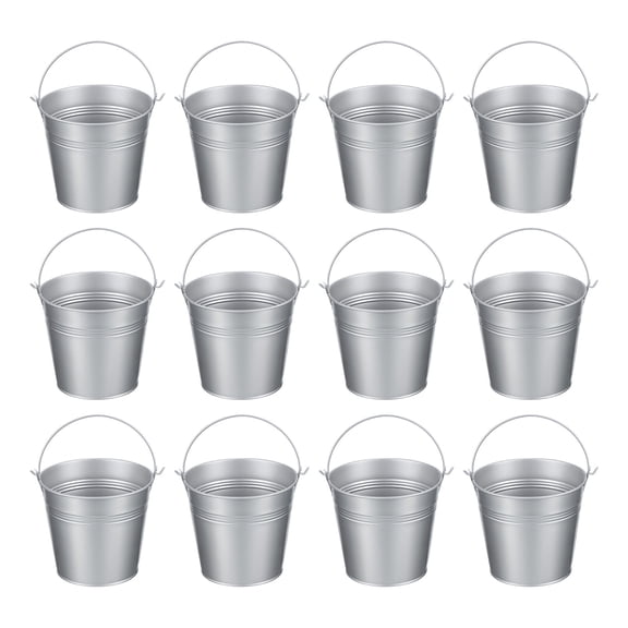 Uxcell 5.1"x4.7" Small Metal Buckets with Handle Mini Galvanized Bucket Colorful Easter Buckets Silver 12 Pcs