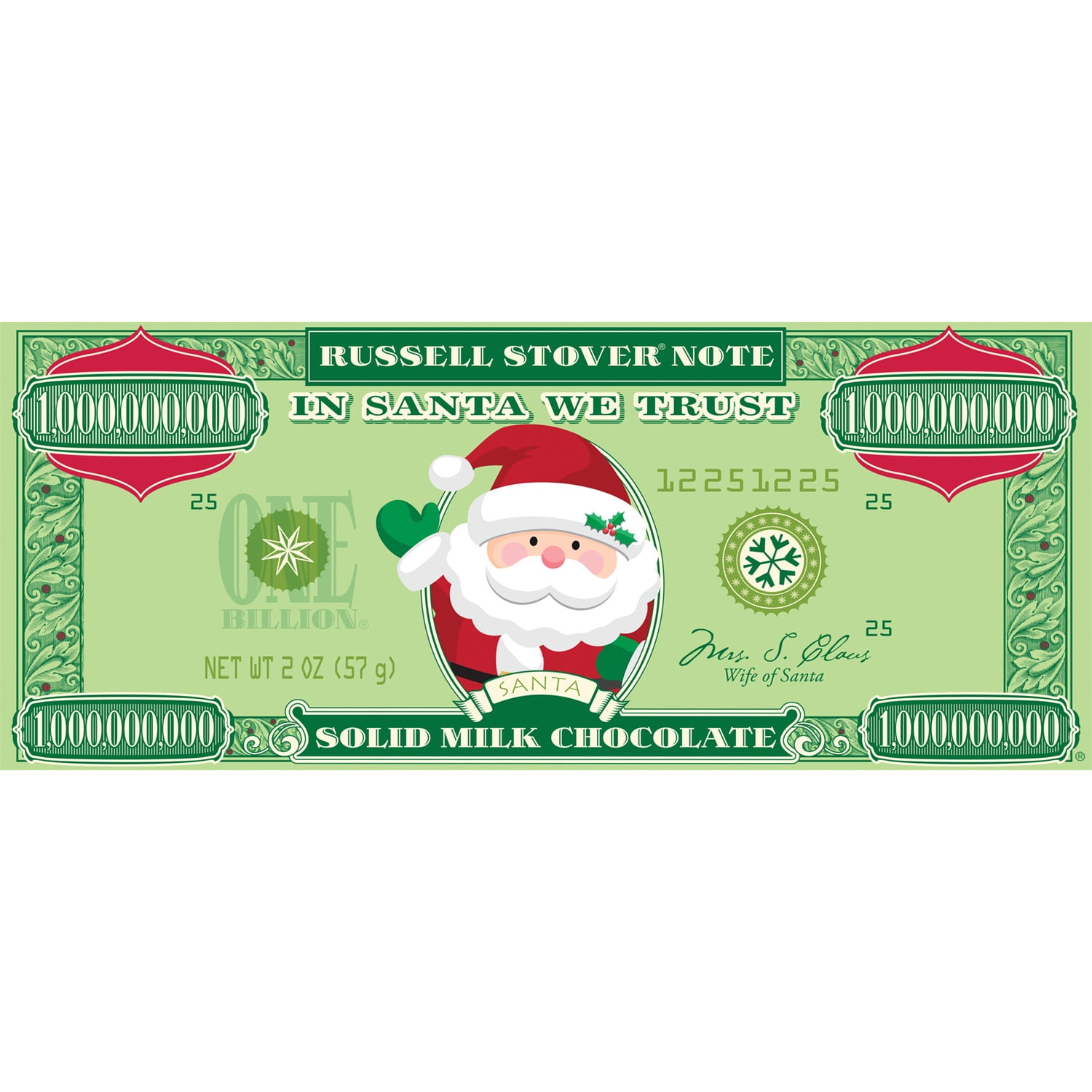 RUSSELL STOVER Christmas Santa Solid Milk Chocolate Money Bar, 2 oz.
