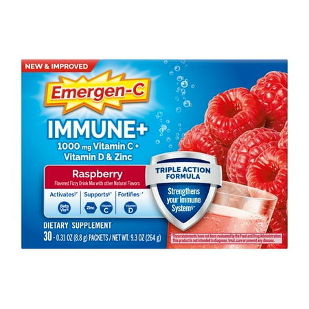 Emergen-C Immune+ Vitamin C Supplement Powder for Immune Support, Raspberry, 30 Ct, for Adults