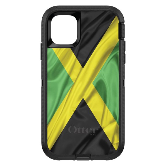 DistinctInk OtterBox Defender Custom Case for Apple iPhone 15 (6.1" Screen) - Show Your Love of Jamaica - Wireless Charging Compatible