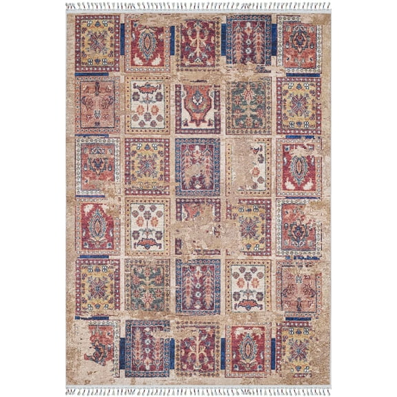 Kolo Brown Medallion Polyester Area Rugs for Living Room Washable Rugs Boho Moroccan Area Rug Soft Geometric Bohemian Carpet Distressed Indoor Rug for Bedroom Dining Room Office Nonslip Rug