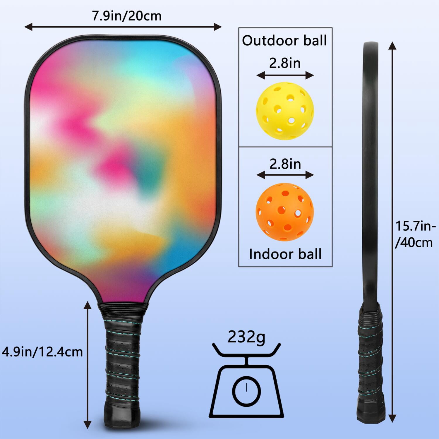 Pickleball Paddles Set Of 2, Fiberglass Surface, Neon Fluid Print, 4 Balls & Bag