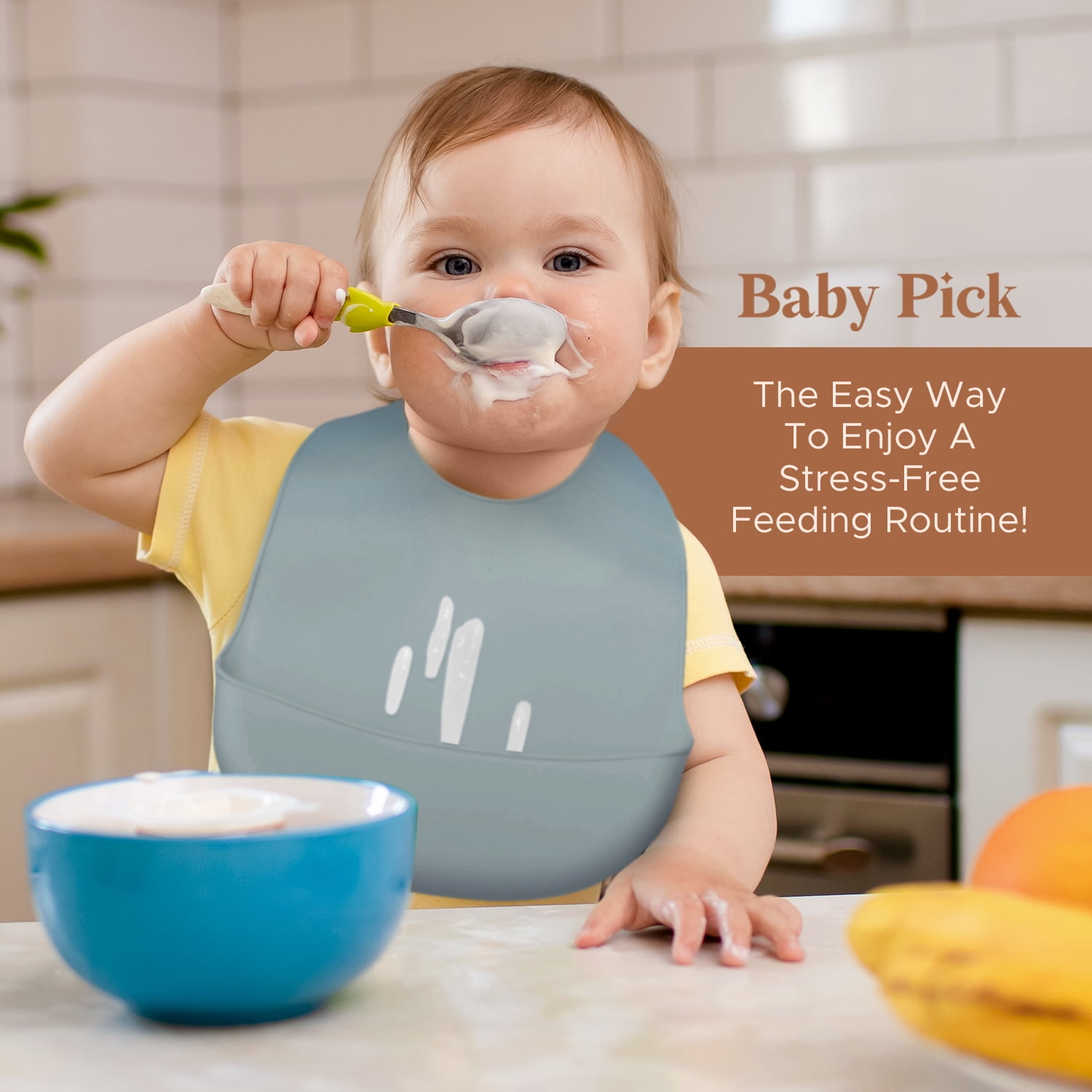 Baby Pick Silicone Bibs- BPA-Free, Waterproof, Food Catcher, Dishwasher  Safe (Blue) - Walmart.com