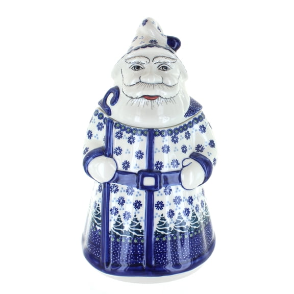 Blue Rose Polish Pottery Festive Fir Santa Cookie Jar