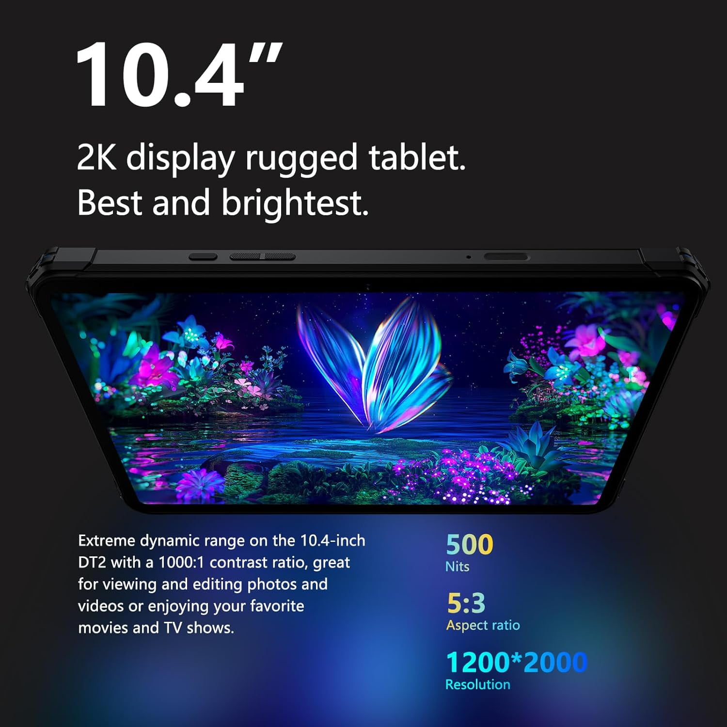 FOSSIBOT Rugged Tablet DT2 10.4 inch, 22000mAh 20GB+256GB, 66W Rapid Charging, 2K Display, Android 13, 4G LTE/WiFi 6,64+32MP Face Unlock, OTG
