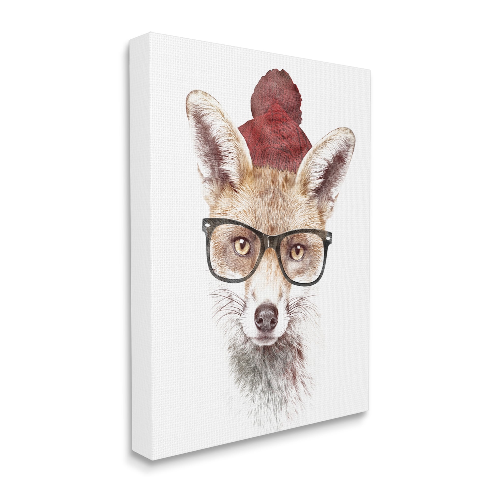 Stupell Industries Red Fox Winter Beanie Hat Glasses Spectacles Canvas Wall Art, 24 x 30, Design by Robert Farkas