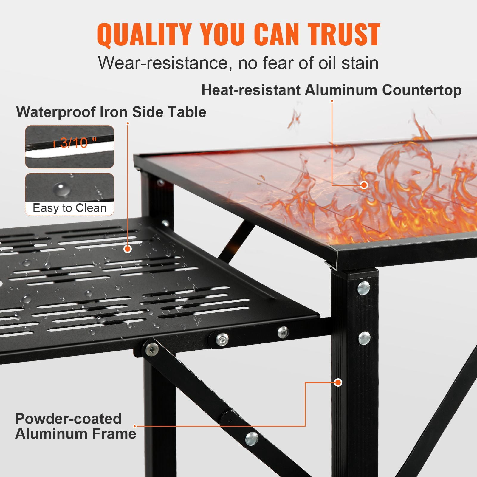 Camping Kitchen Table, One-piece Folding Portable Cook Station with Carrying Bag, Aluminum Camping Table 4 Iron Side Tables & 2 Shelves, Ideal for Outdoor Picnics, BBQs, Camping, RV Traveling