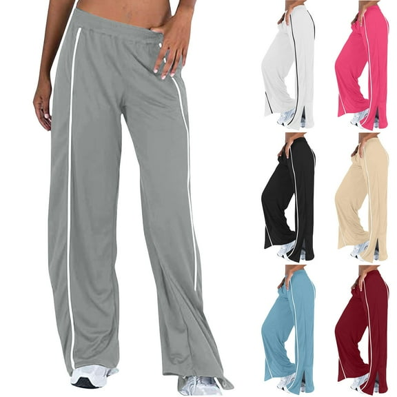 Sentmoon Winter Pants for Women Oversized High Waist Sweatpants Women Wide Leg Loose Striped Print Breathable Dance Pants Fall and Winter Casual for Leisure Wear M