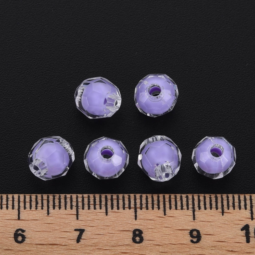 Transparent Acrylic Beads Bead in Bead Faceted Round Lilac 8x7.5mm Hole: 2mm 2000pcs/500g