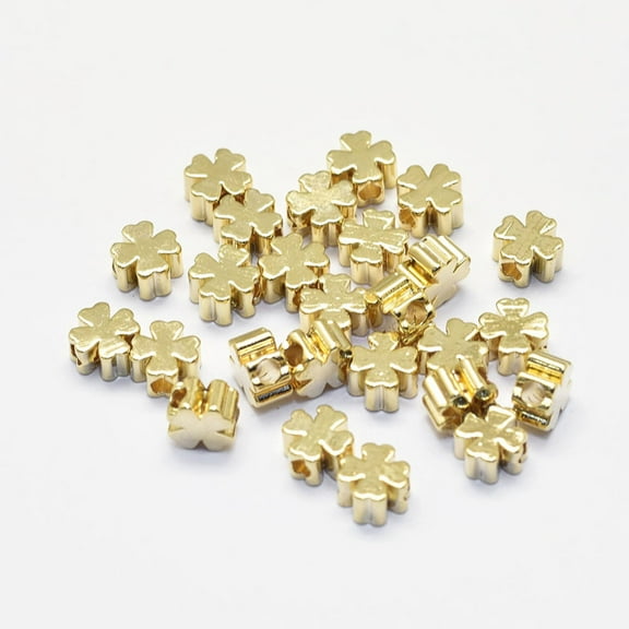 100pc Long-Lasting Plated Brass Beads Real 18K Gold Plated Nickel Free Four Leaf Clover 5x5x2.5mm Hole: 1.5mm