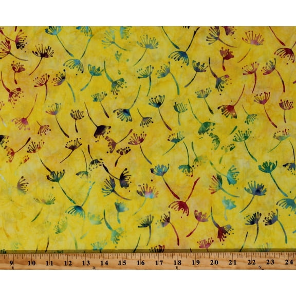 Cotton Batik Flowers Floral Nature Daisies Daisy Yellow Cotton Fabric Print by the Yard (3066Q-XRainbow)