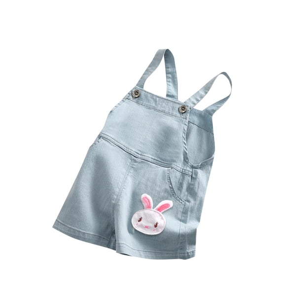 CYRBOKO Baby Girls Short Denim Overalls, Casual Loose Summer Cute Sleeveless Jumpsuits Blue Size 0-1 T