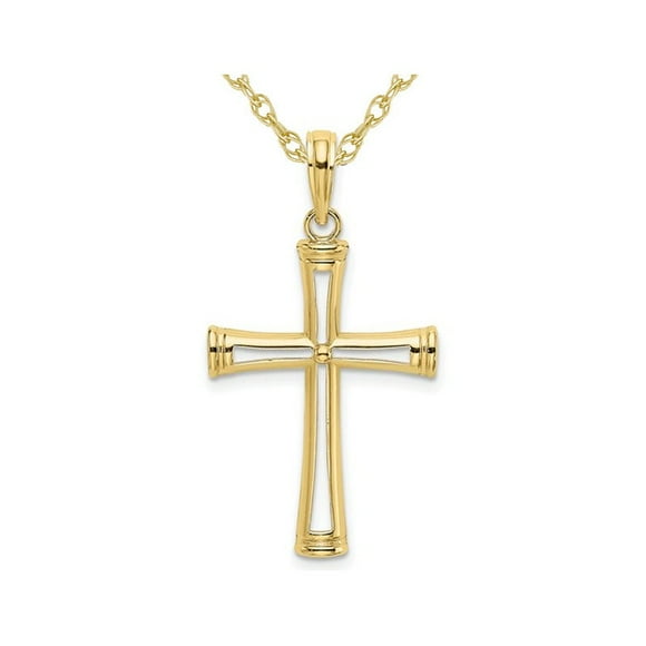 10K Yellow Gold Cut-Out Polished Cross Pendant Necklace with Chain