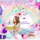 thumbnail image 2 of Fondo de cumpleaños de unicornio de 1,5 x 0,9 m con purpurina dorada y arcoíris, ideal para fotos de cumpleaños de niñas, decoraciones florales con efecto bokeh, regalos para fotomatón infantil., 2 of 7
