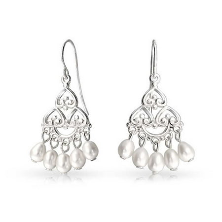 Bali Style White Freshwater Cultured Pearl Boho Filigree Dangle Chandelier Earrings For Women Teen 925 Sterling Silver Canada Bali Style White Freshwater Cultured, Sterling Filigree Chandelier Earrings