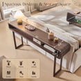 thumbnail image 3 of Aitjunz 63" Modern Entryway Table, Wood Console Table with Open Storage Shelf and Curved Edges, Brown, 3 of 6