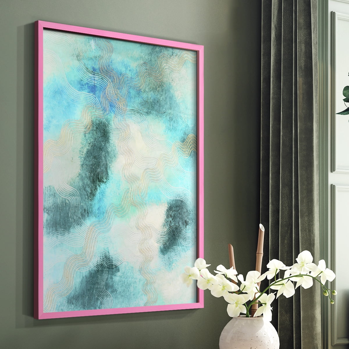 Blue Shift II Framed Print in Pink Solid Wood Framed Print No Nail Hanging