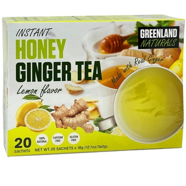 Instant Honey Ginger Tea Lemon Flavor, 1 Boxes (20 Sachets Each), 20 Tea Bags Total, Made with Real Ginger, Naturally Soothing, Gluten Free, Caffeine Free Herbal Tea