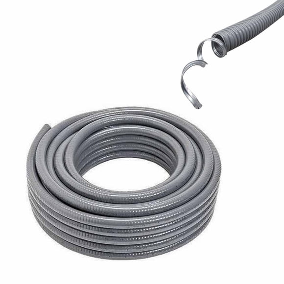 Rollo 50M Tubo Flexible Liquidtight 3/4 Pulg Acero+PVC gris 3/4 pulgadas