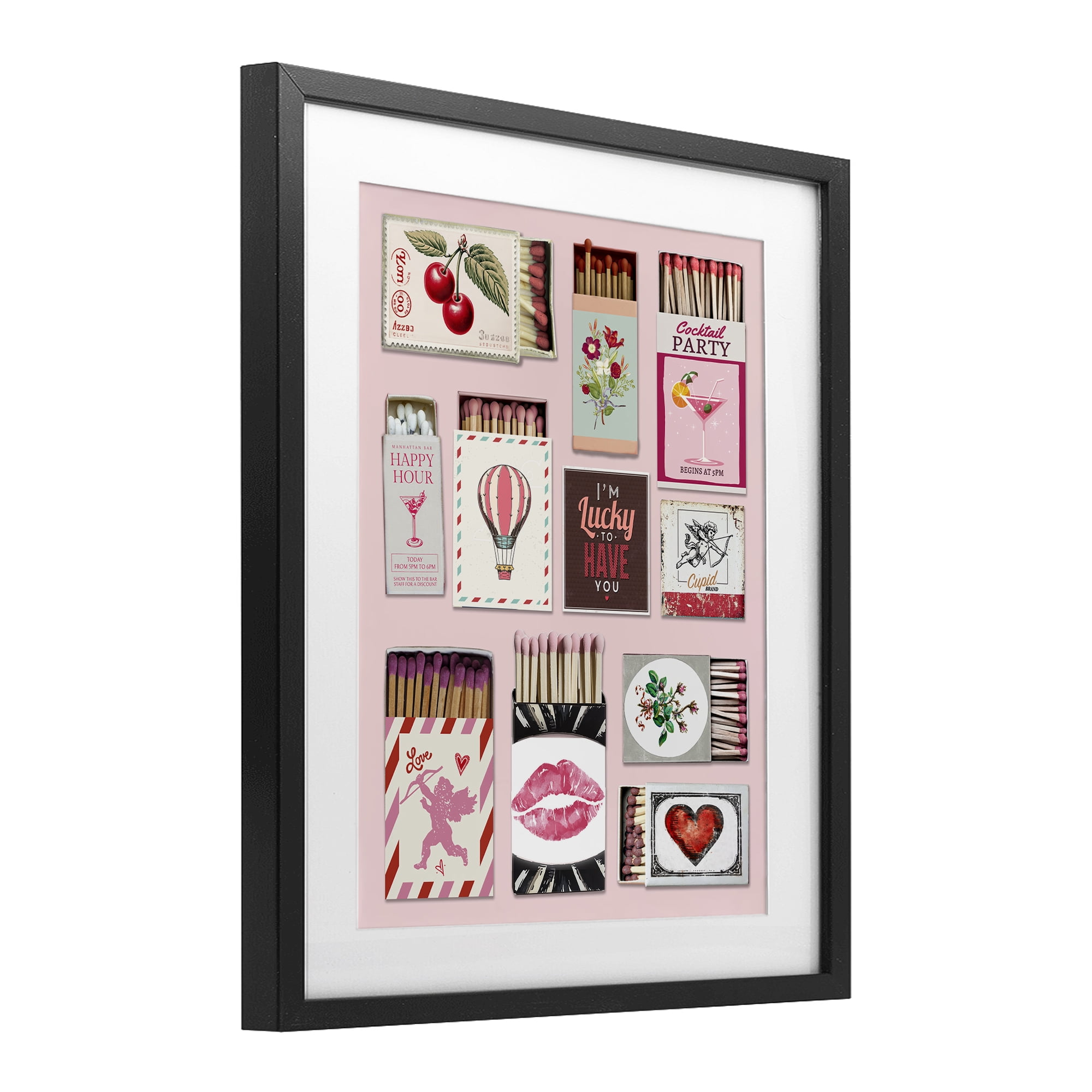 Stupell Industries Vintage Romantic Matchbox Collection Black Framed Print Under Glass, design by CAD Designs