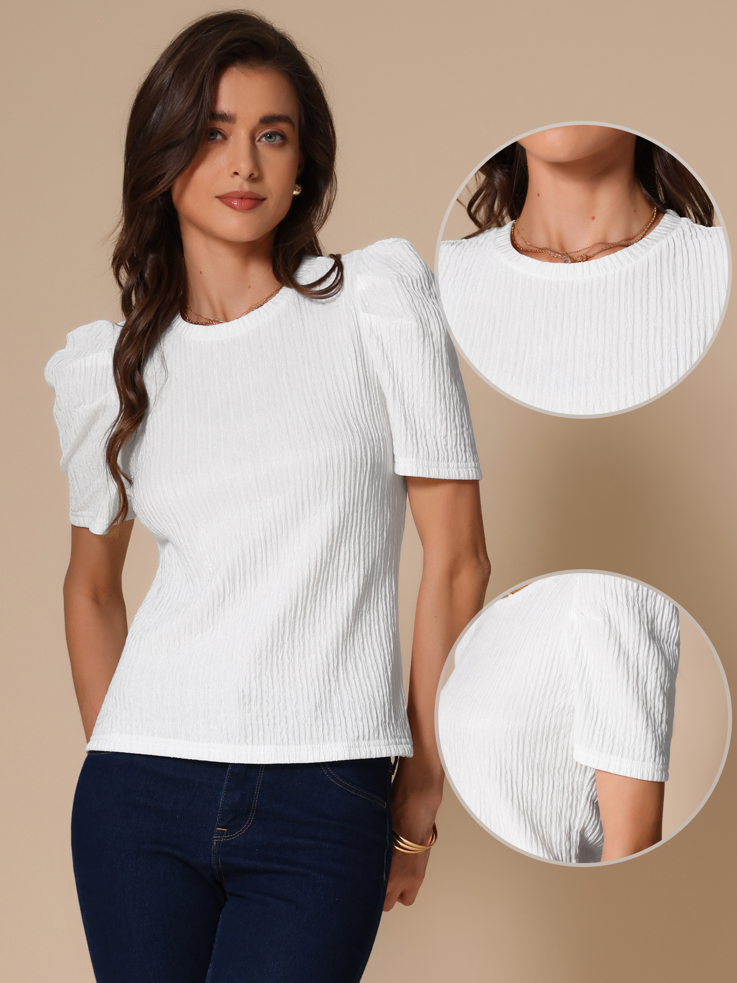 DARING DIVA Women's Casual Short Sleeves Blouses L White