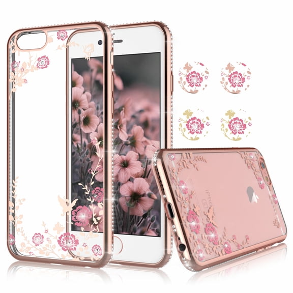 Njjex Case for Apple iPhone 11 11 Pro Max X XS XR XS Max 6 6S 7 8 Plus, Njjex Cute for Girls Glitter Bling Diamond Rhinestone Bumper Sparkly Protective Phone Case for Women Girl